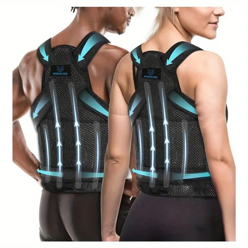 Unisex Black Adjustable Posture Corrector Back Brace - Neopren & Polyester,