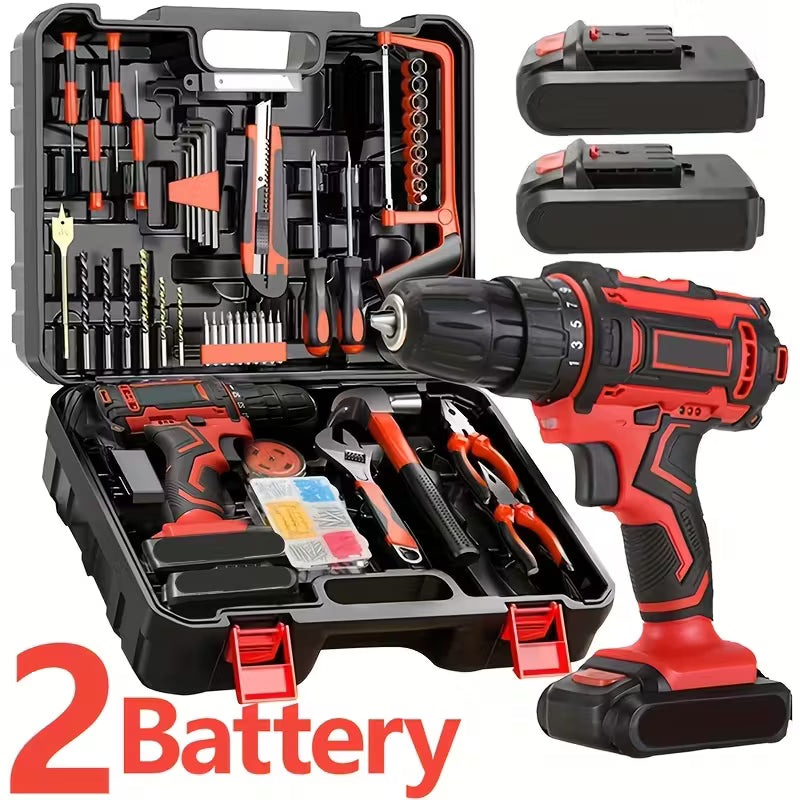 102pcs Set with 2 Batteries, Electric Drill Sleeve, Household Tool Sleeve, Electric Impact Wrench, Hand
