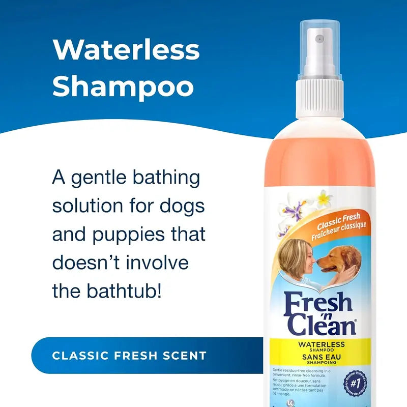 12oz Fresh 'n Clean Waterless Shampoo for Dogs - No-Rinse Formula, Aloe Vera & Anti-Tangle, Moisturizing Dry Scalp &