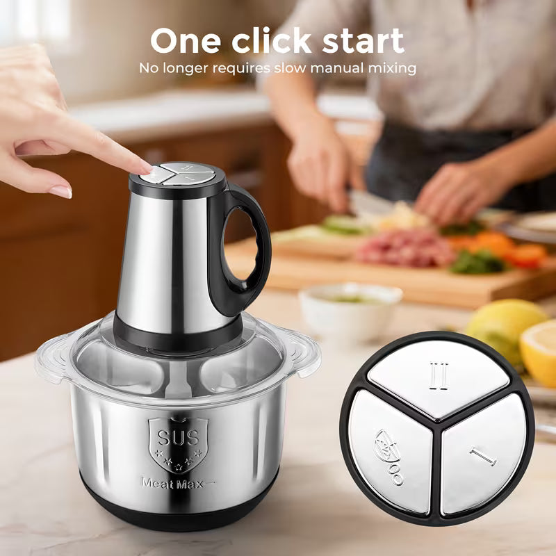 HHD 2L/3L/5 Vegetable Chopper & Meat Grinder with 3-Speed Heavy-Duty Motor, Fast Food Processor Suitable for Onions, Garlic, Veggies & Meat, EU Plug (220-240V)