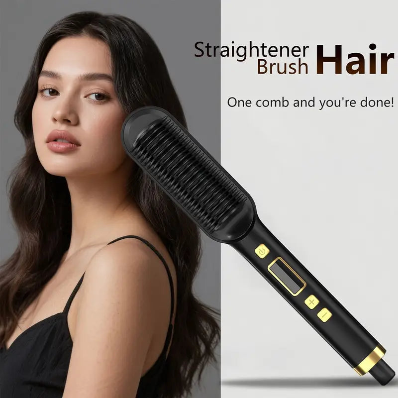 Hair Straightener Brush with Fast, Frizz Reduction & Multiple Temperature Settings, LED Display, Anti-Scald
