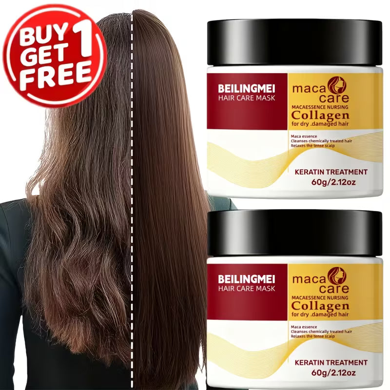 2pcs Keratin Hair Mask with Maca Essence and Collagen - Moisturizing & Care, Smooths Hair Like, Boosts Vitality and Shine, Infused with Moroccan Nut Oil, Coconut Oil & Hydrolyzed Keratin, Suitable For Normal Hair And All Styles