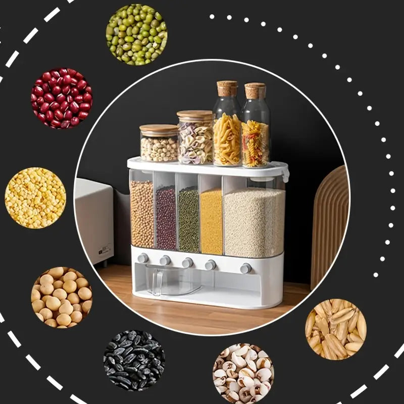 1pc Airtight Food Storage Container with Divided Compartments - Square Plastic Pantry Organizer for Rice, Beans, Pasta, Spices - Space-Saving Kitchen Storage with Flip-Top Lid, Hand