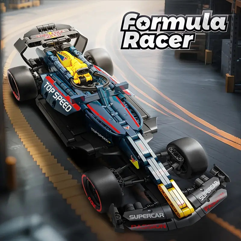 Super Cool 1:8 Green Formula Building Blocks Racing Car, Advanced Difficulty, Suitable for Ages 14 and Up, Home Decor, Office Decoration, Holiday Birthday Gift