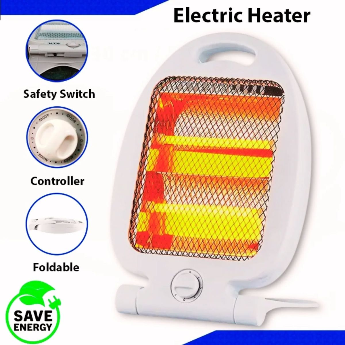 Electric Room Heater | Electric Heater With Safety Switch | Energy Saving | Foldable Heater | Best Quality Heater | (400W ,800W) | (300W, 600W)