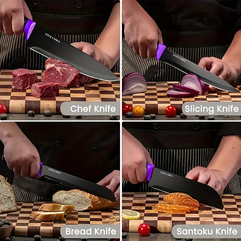 1 kitchan utensil set high hardness stainless steel knife set self garinding system non slip safety handle dishwasher friendly