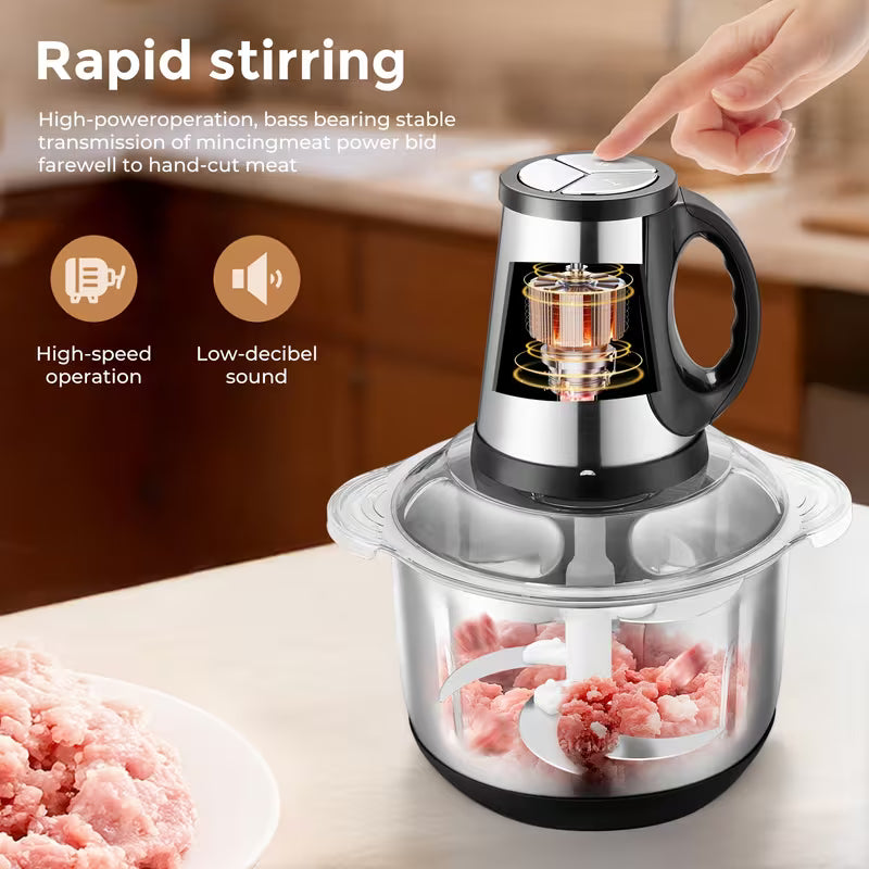 HHD 2L/3L/5 Vegetable Chopper & Meat Grinder with 3-Speed Heavy-Duty Motor, Fast Food Processor Suitable for Onions, Garlic, Veggies & Meat, EU Plug (220-240V)