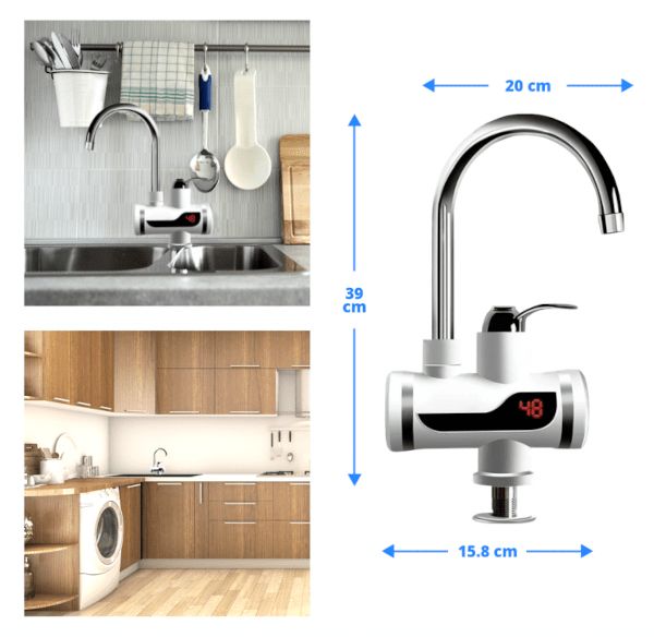 Instant Electric Heating Water Faucet – Hot Water Tap for Kitchen and Bathroom – Efficient Instantaneous Heater – Adjustable Temperature