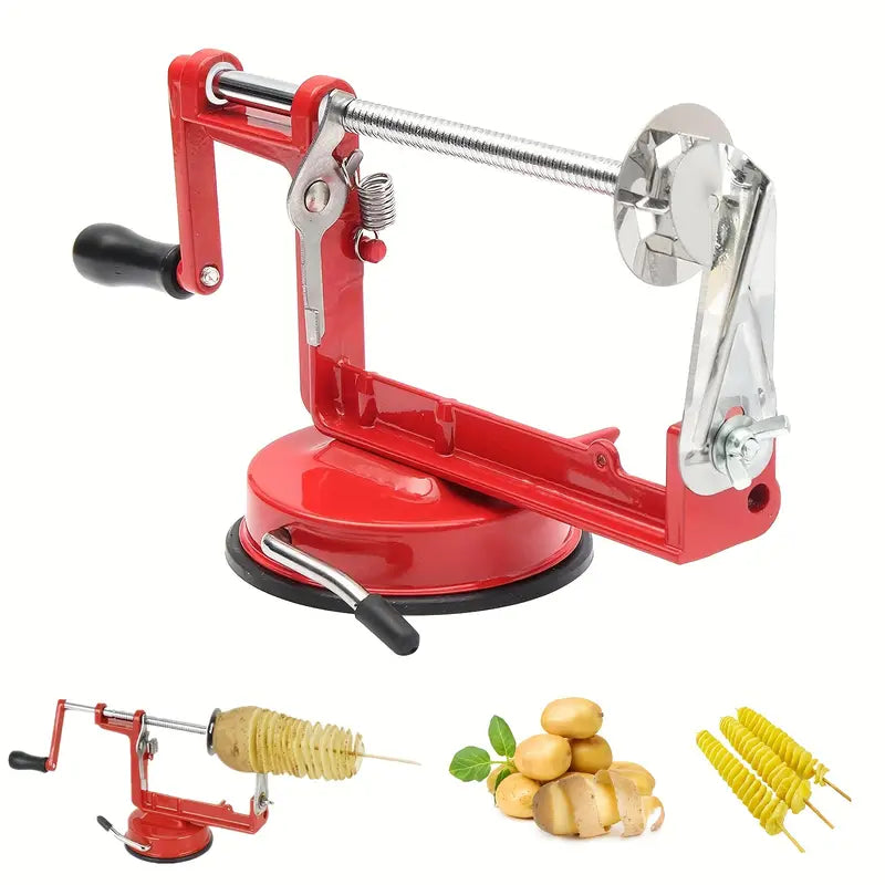 Amazing manual red stainless steel twisted potato apple slicer spiral french fry cutter cooking tools machine vegetable spiraliz