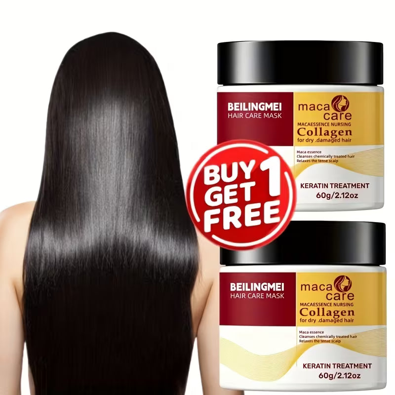 2pcs Keratin Hair Mask with Maca Essence and Collagen - Moisturizing & Care, Smooths Hair Like, Boosts Vitality and Shine, Infused with Moroccan Nut Oil, Coconut Oil & Hydrolyzed Keratin, Suitable For Normal Hair And All Styles