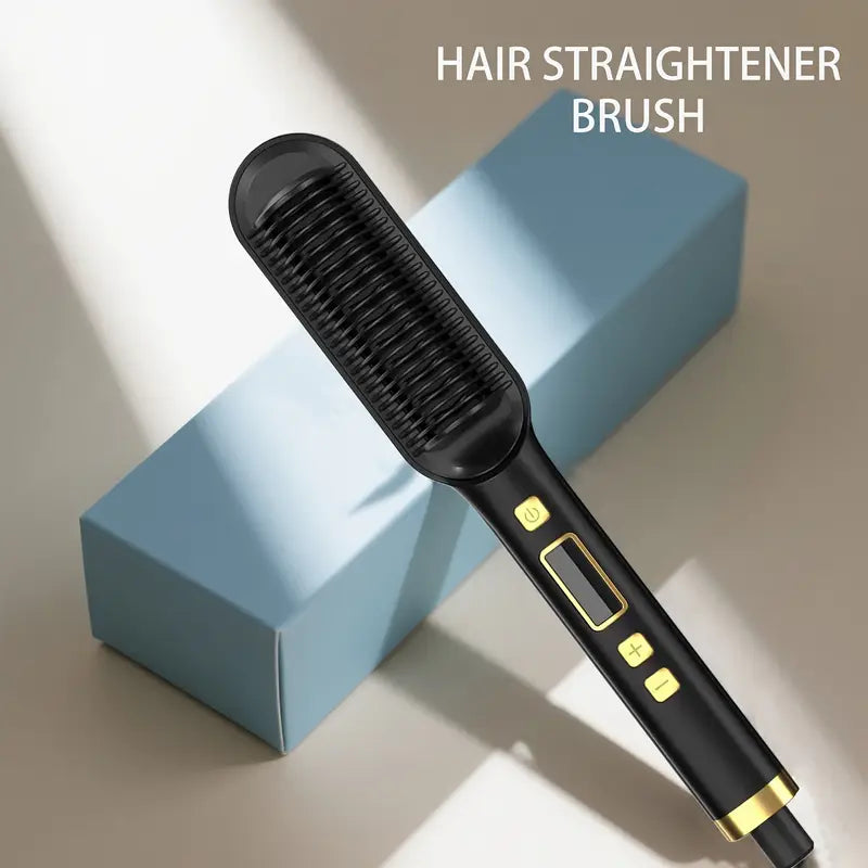 Hair Straightener Brush with Fast, Frizz Reduction & Multiple Temperature Settings, LED Display, Anti-Scald