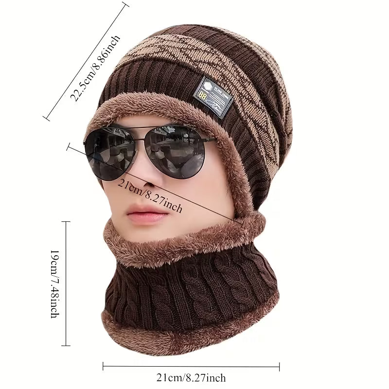 Men's 2pcs Winter Hat & Neck Warmer Set - Thickened, 4 Colors (Black/White/Grey/Brown), Convertible Collar for & Outdoor Cold Weather, Machine Washable - Christmas/Halloween/Thanksgiving