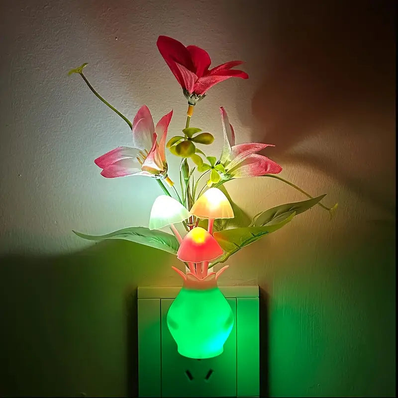 Plug-in Night Light with Auto Light Sensor, LED Mushroom Night Light Wall Based