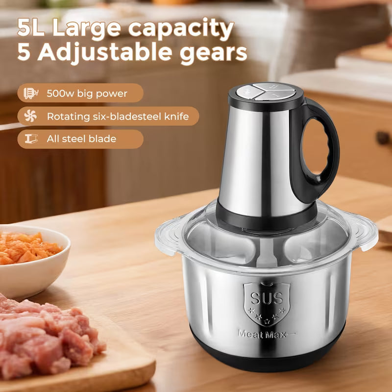 HHD 2L/3L/5 Vegetable Chopper & Meat Grinder with 3-Speed Heavy-Duty Motor, Fast Food Processor Suitable for Onions, Garlic, Veggies & Meat, EU Plug (220-240V)