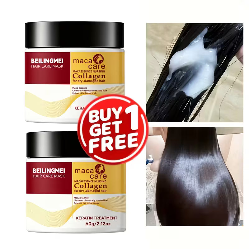 2pcs Keratin Hair Mask with Maca Essence and Collagen - Moisturizing & Care, Smooths Hair Like, Boosts Vitality and Shine, Infused with Moroccan Nut Oil, Coconut Oil & Hydrolyzed Keratin, Suitable For Normal Hair And All Styles