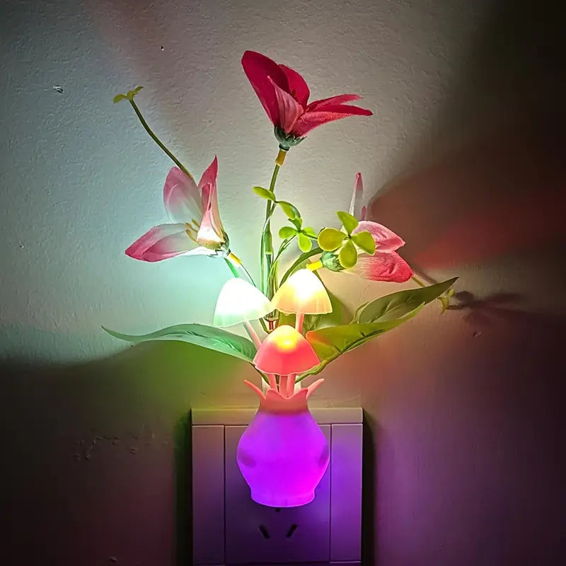 Plug-in Night Light with Auto Light Sensor, LED Mushroom Night Light Wall Based