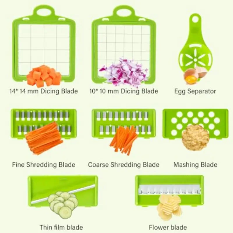7-Blade/8-in-1 Vegetable Chopper Set with Colander Basket & Egg Strainer - Heavy-Duty Processor, Semi- Lid & Non-Slip Base,