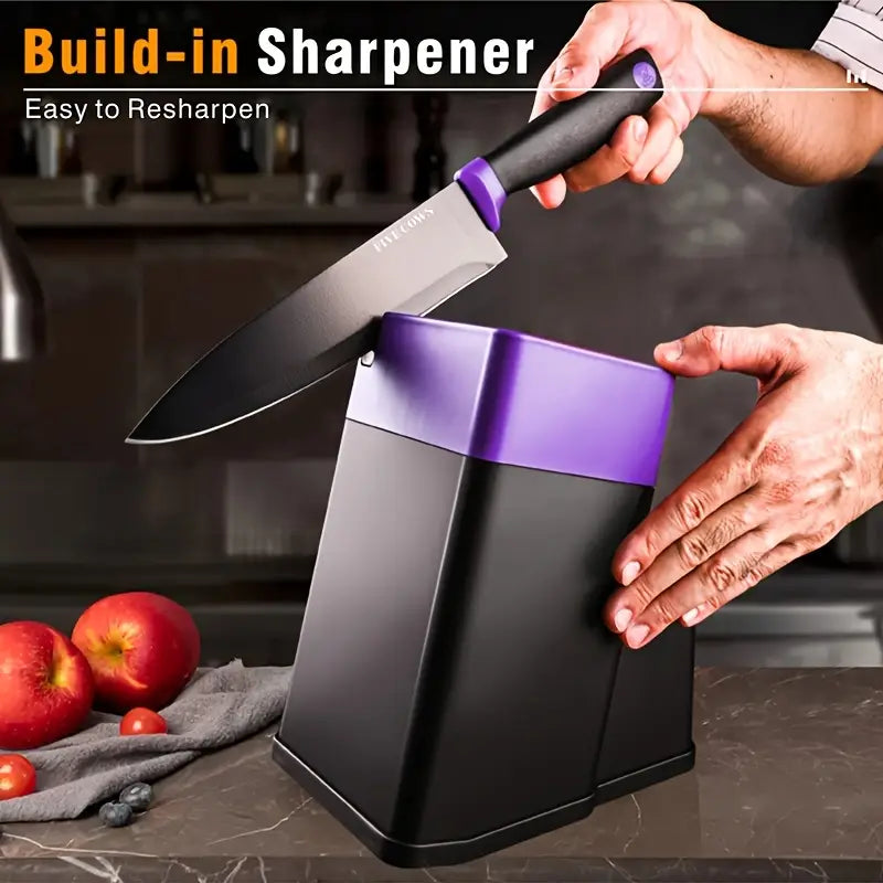 1 kitchan utensil set high hardness stainless steel knife set self garinding system non slip safety handle dishwasher friendly